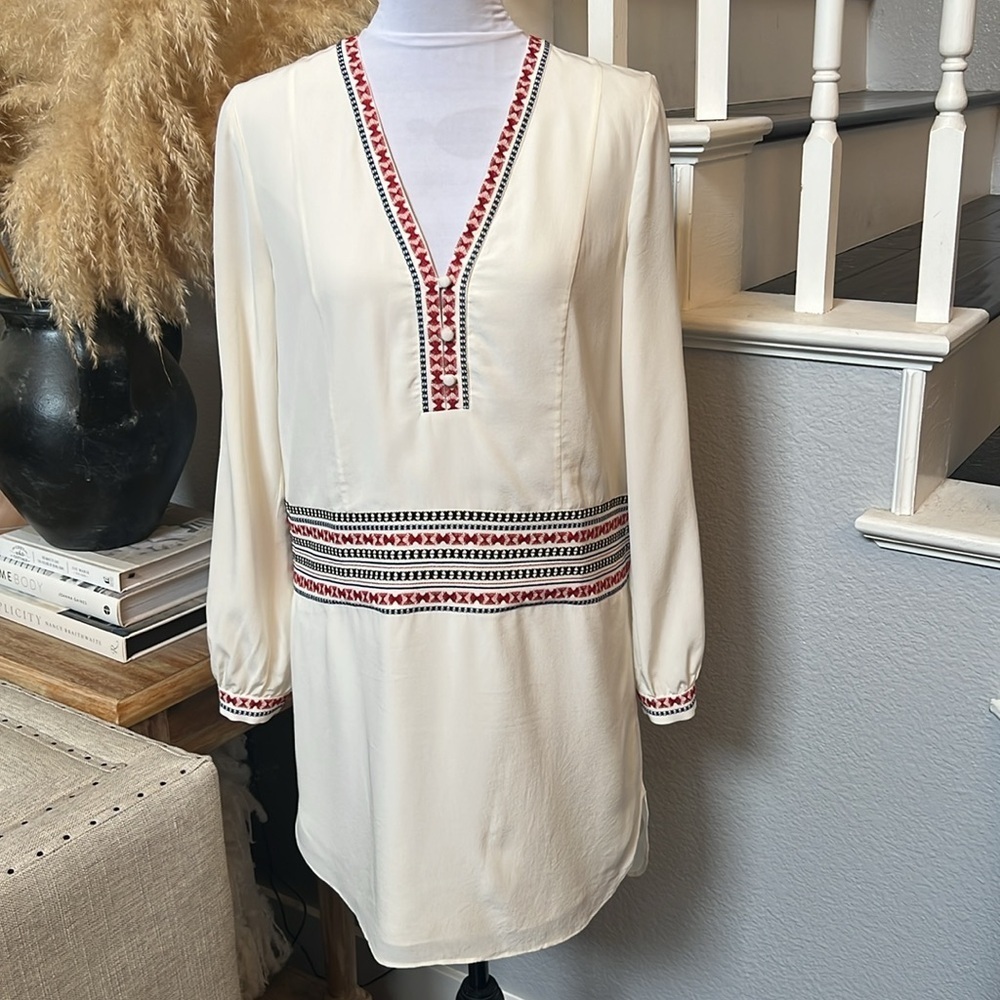 Intermix Embroidered Silk Dress, Color Off white Size P/XS